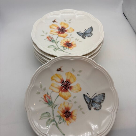 Vintage Lenox Butterfly Meadow Floral Butterfly Ceramic 6" Snack Plates Set of 8 - Picture 4 of 16